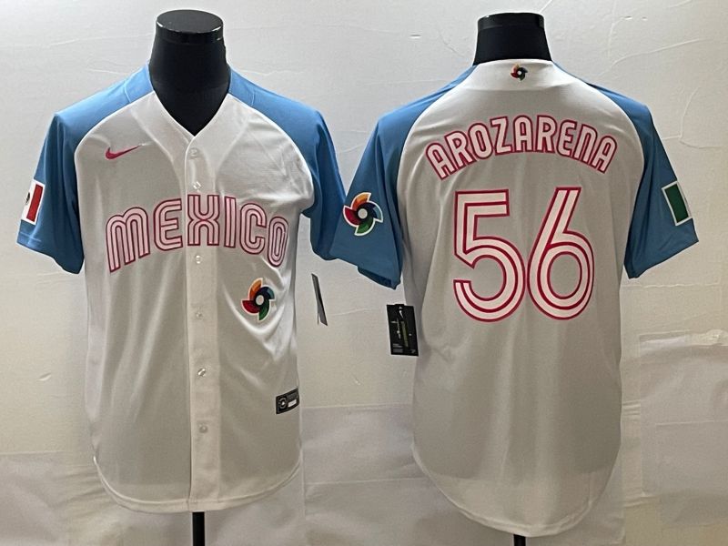 Men 2023 World Cub Mexico #56 Arozarena White blue Nike MLB Jersey25